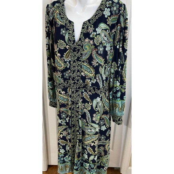 Susan Graver Dresses & Skirts - Susan Graver Sheath Dress Blue Green Paisley Floral Print Size XLP